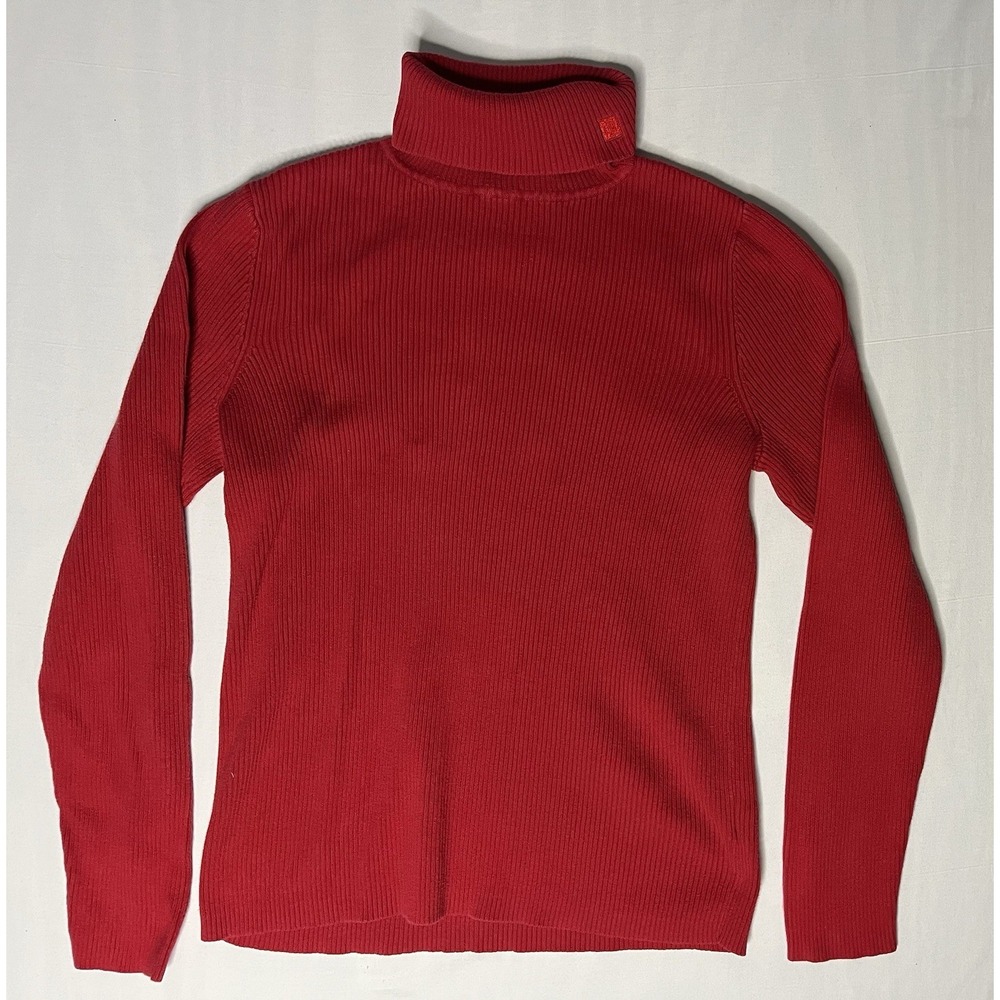 Lauren Ralph Lauren Ribbed Turtleneck Sweater Women's Large Red Long Sleeve Logo